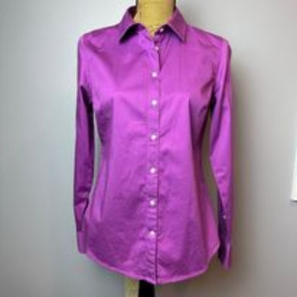 Women's Tommy Hilfiger Stretch Medium long sleeve purple button down blouse top - Picture 1 of 7